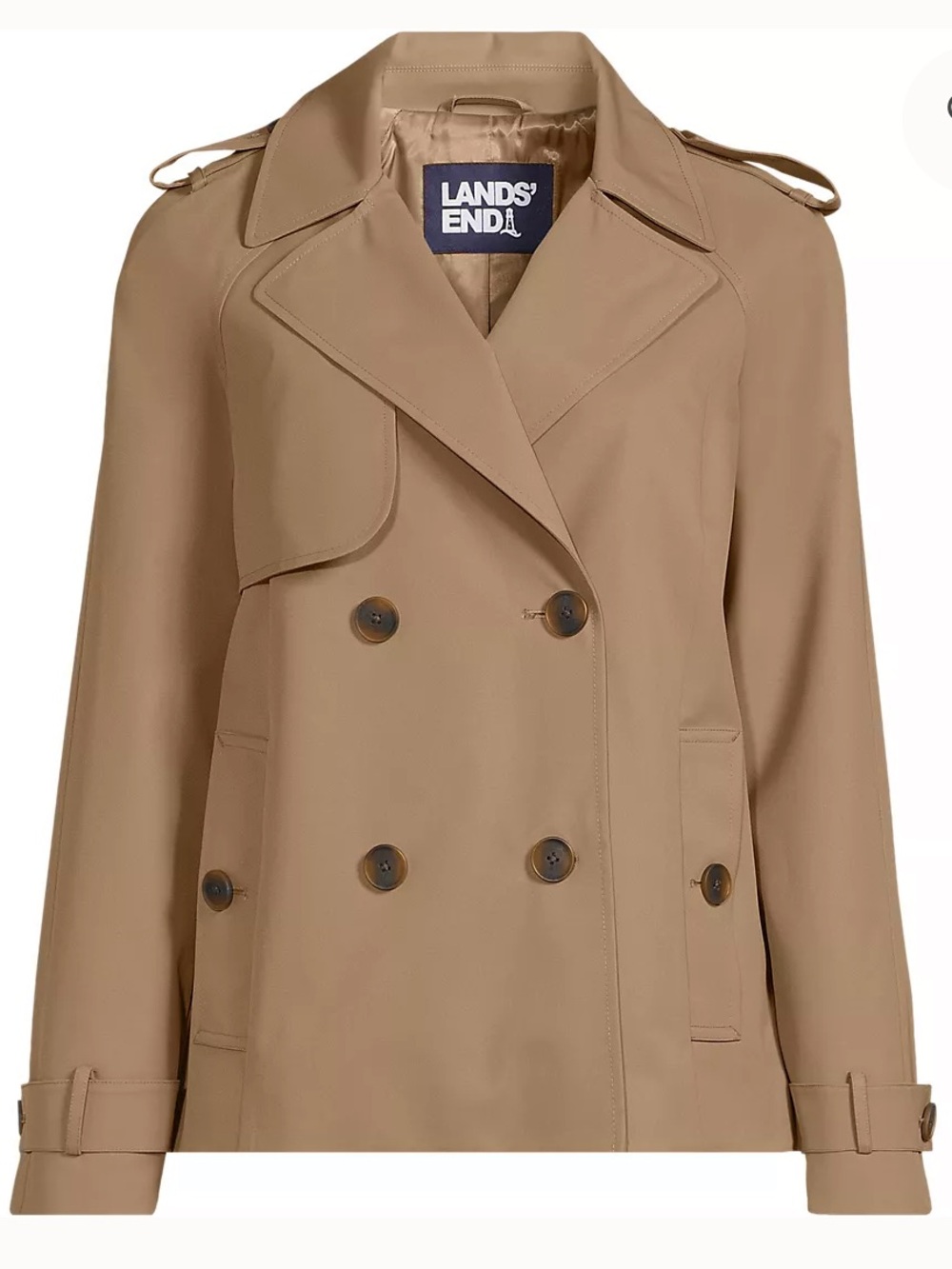 Lands' End Plus Size Double-Breasted Trench Rain Coat in Dark Jute Brown, 2X NWT